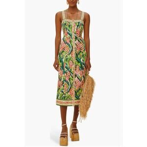 FARM Rio Heli Leaves Linen Midi Dress - Size medium - New